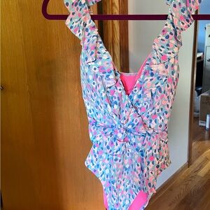Lilly Pulitzer Pink and Blue One Piece Swimsuit Vibrant Design